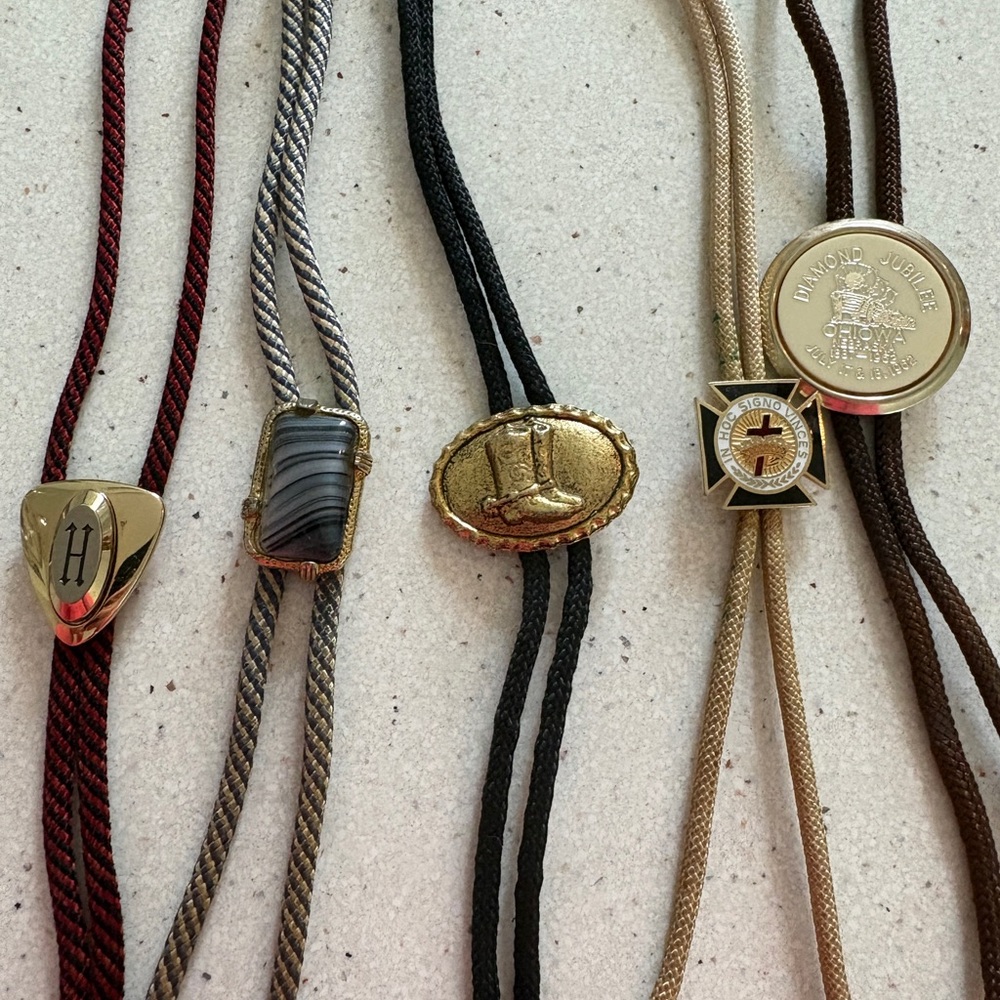 Men's Black and Brown Western Bolo Tie Set - Classic Metal Accents